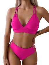 Bikini Set Women 2 Piece Swimsuits Cheeky High Waisted Cut Leg Criss Cross Ba...
