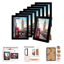 4x6 Picture Frame Set 8 Pack Black Photo Frames for Wall and Tabletop Display