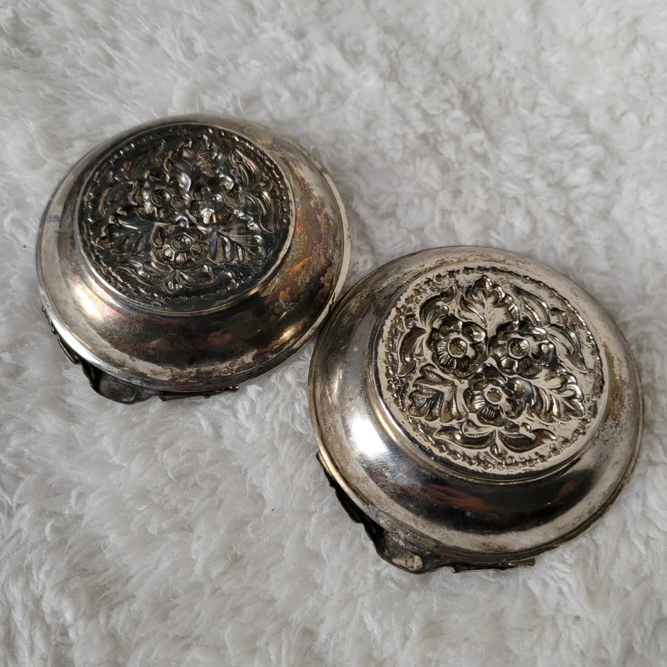 Juego de 2 ceniceros florales plateados vintage  Foto 4 de 4