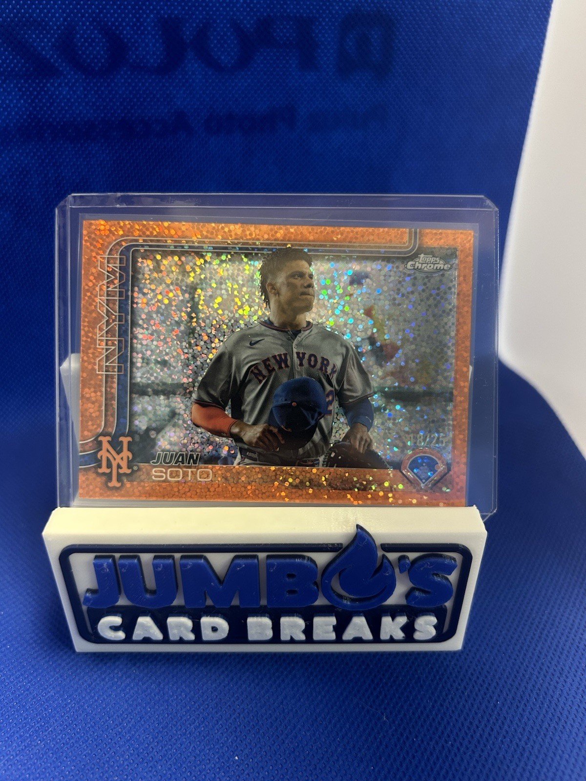 2025 Topps Chrome #200 Juan Soto Variation Orange Speckle 18/25 SSP METS