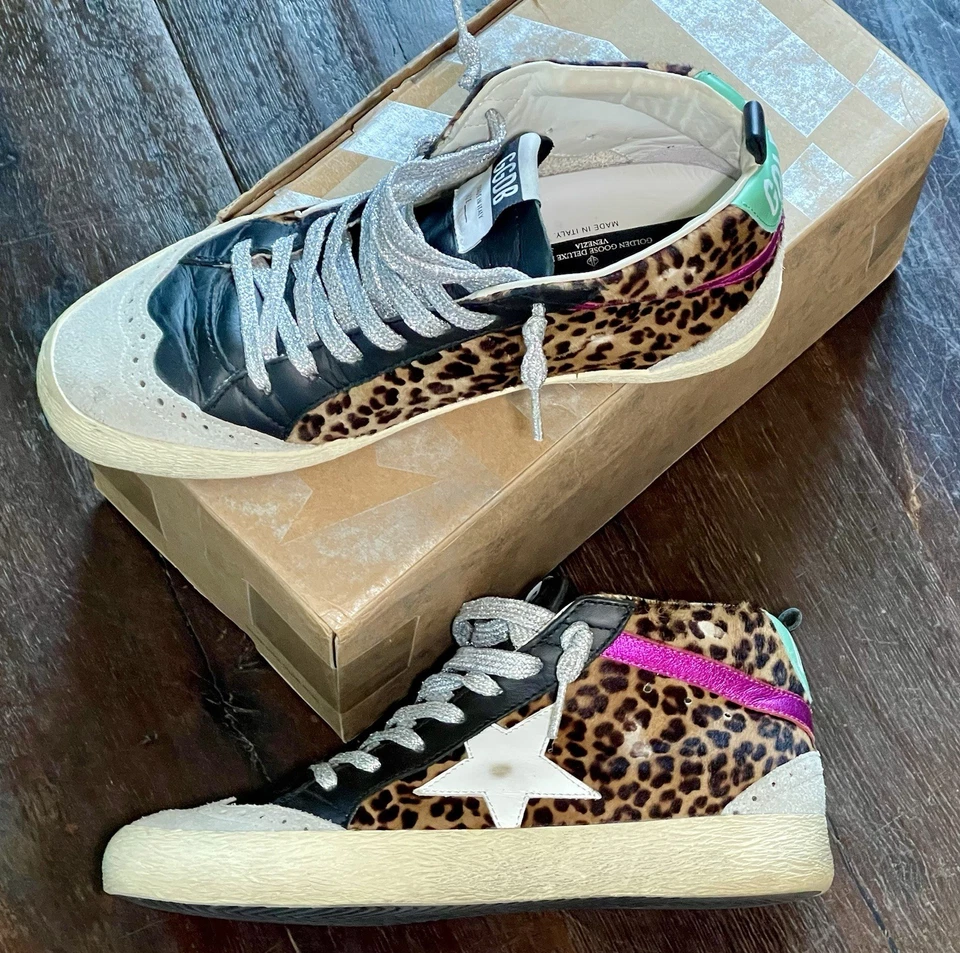 Golden Goose Private Edit Sz37 Mid Star Leopard Wedge Insole Sneaker Limited Ed - Image 2 of 4