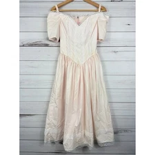Vintage Gunne Sax Light Pink Corset-Style Lace Midi Dress Size 3 FAIR AS-IS