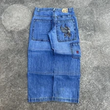 VINTAGE JNCO Jeans Tribal Flying Skull Y2K Light Wash Baggy Skater Jeans.