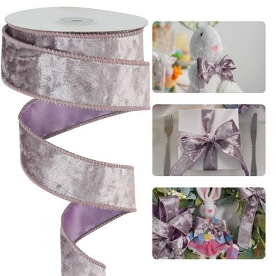 Lavender Purple Velvet Wired Ribbon 1-1/2'', Purple Wired Ribbon for Easter Wr...