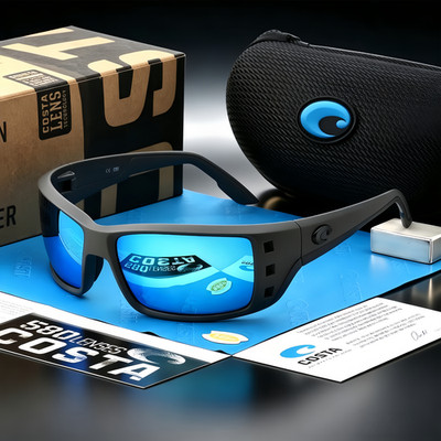 Costa Del Mar Permit Sunglasses Black Frame Blue Mirror 580P Polarized New