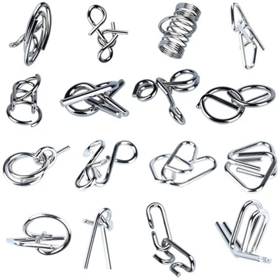 QANMUA Knobelspiele Set 16 Stück, IQ Puzzle Geduldspiele Set 3D Brainteaser Metall