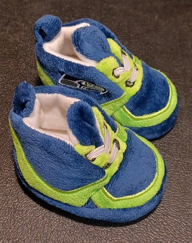 Seattle Seahawks Logo, Blue/Green Infant Bootie Slipper-Navy ~ Sz 0-6 Mo. -C - Picture 3 of 7