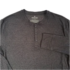 Tommy John Lounge Long Sleeve Henley Stretch Shirt Mens Size Large Charcoal Gray