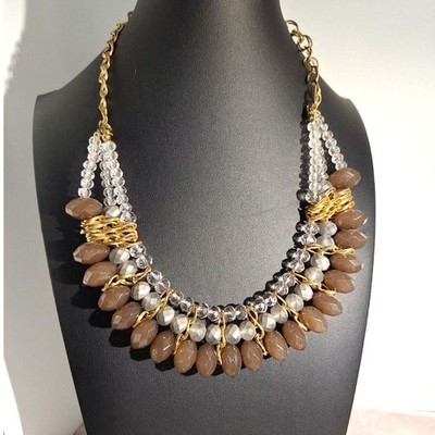 Bold Acrylic Statement Bib Necklace Gold Metal Wire Chunky Elegant Eveningwear