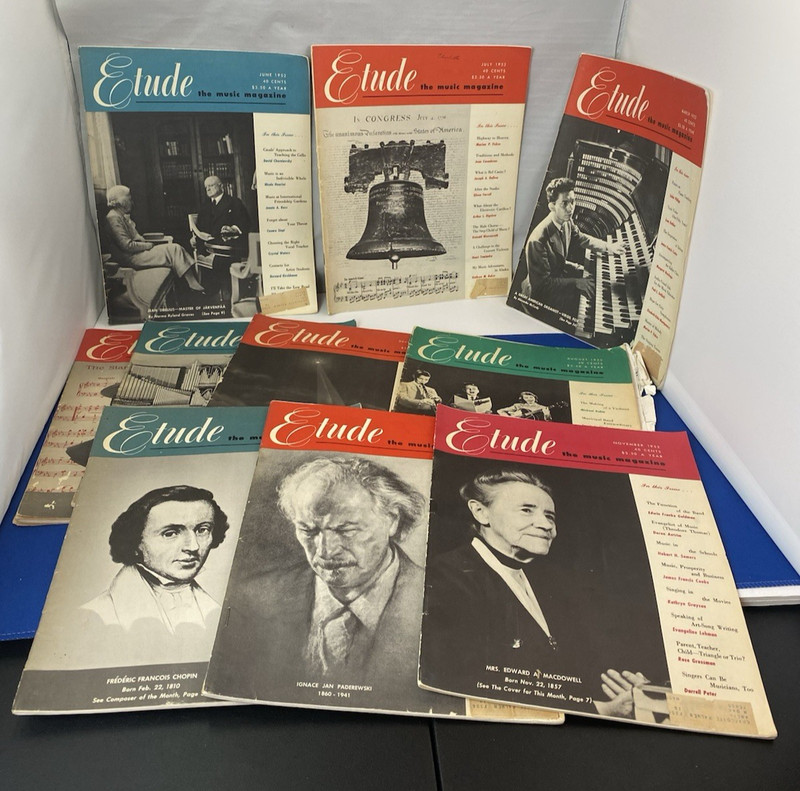 Etude The Music Magazine Lot of 10 Issues Vintage 1952, 1953