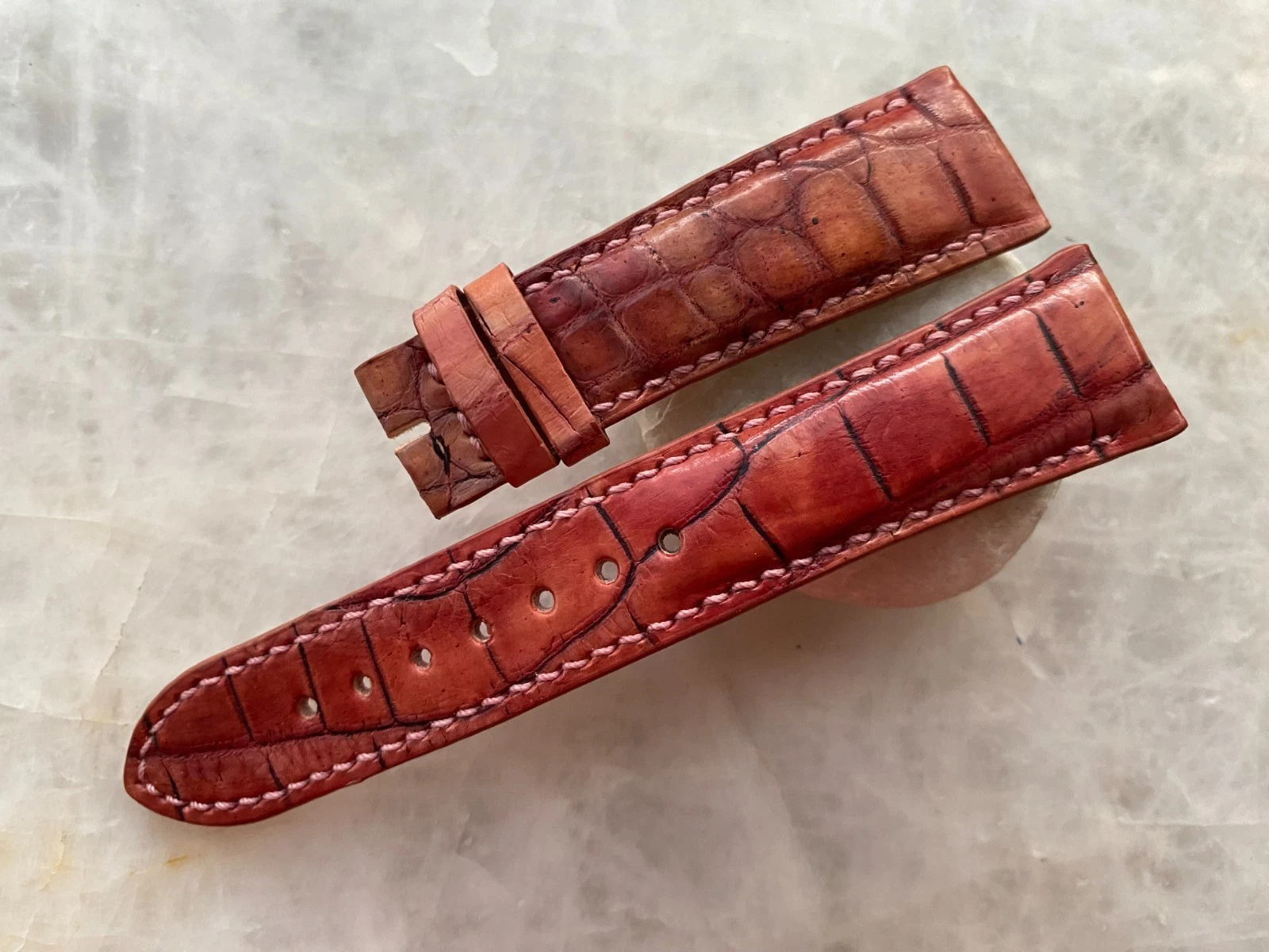 22mm/18mm Red Brown Alligator Crocodile Print Leather Watch Strap Band