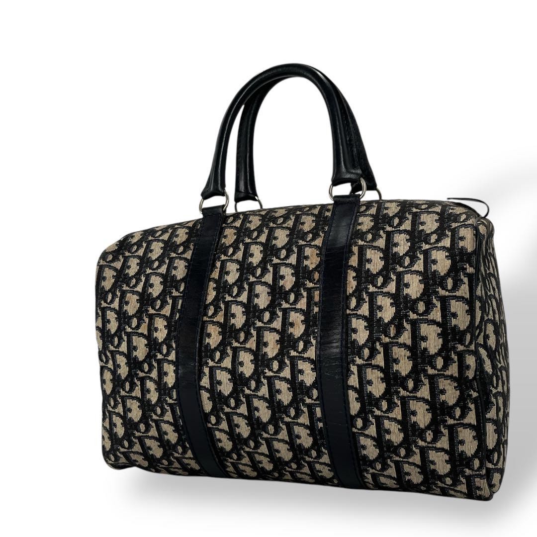 Dior Mini Boston Bag Navy Canvas Trotter Pattern Y2K Vintage