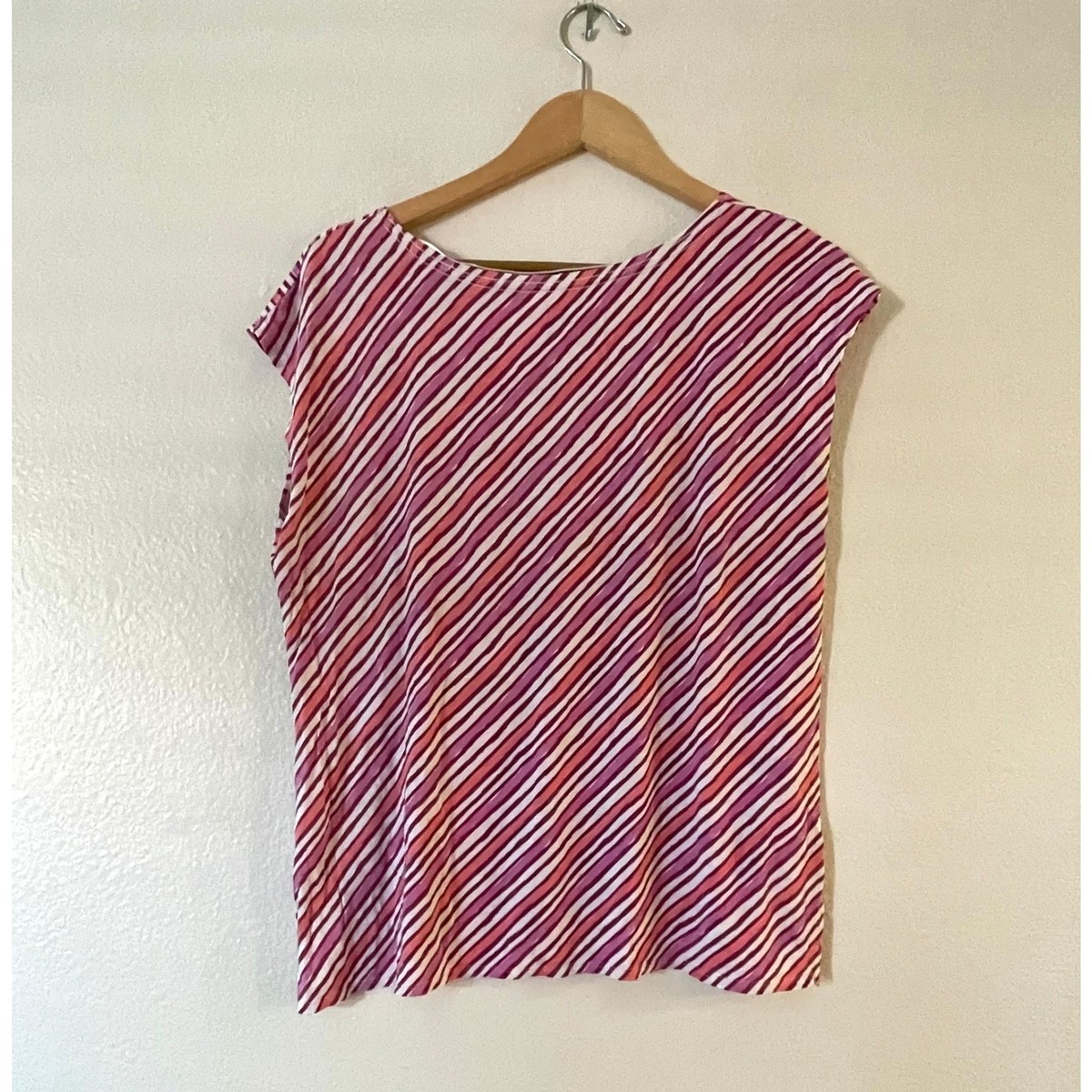 JCP JCPenny Diagonal Stripe T-Shirt Petite XLP Pink Purple