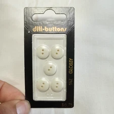 Dill-Buttons Plastic Round White Glossy 7/16" (11MM) 142 Set of 5 VTG
