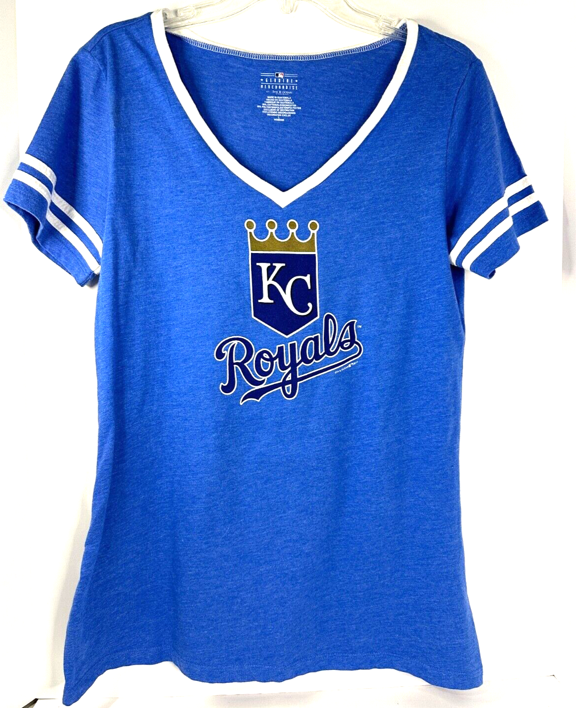 Cute KC Royals Blue Women's Adult Large V-Neck Fan Gear T-shirt