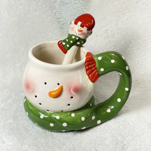 Tasse cidre au chocolat chaud pour bonhomme de neige avec cuillère en céramique - Photo 1 sur 12