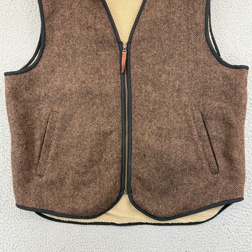 Vintage Woolrich Vest Mens Large Brown Buckskin Wool Lined Heavy Zip Outdoor - Picture 3 of 10