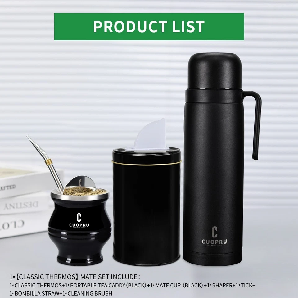 Kits de yerba mate negro mate 7 en 1, juego de termos, contenedor, lata, taza y pajita Foto 3 de 4