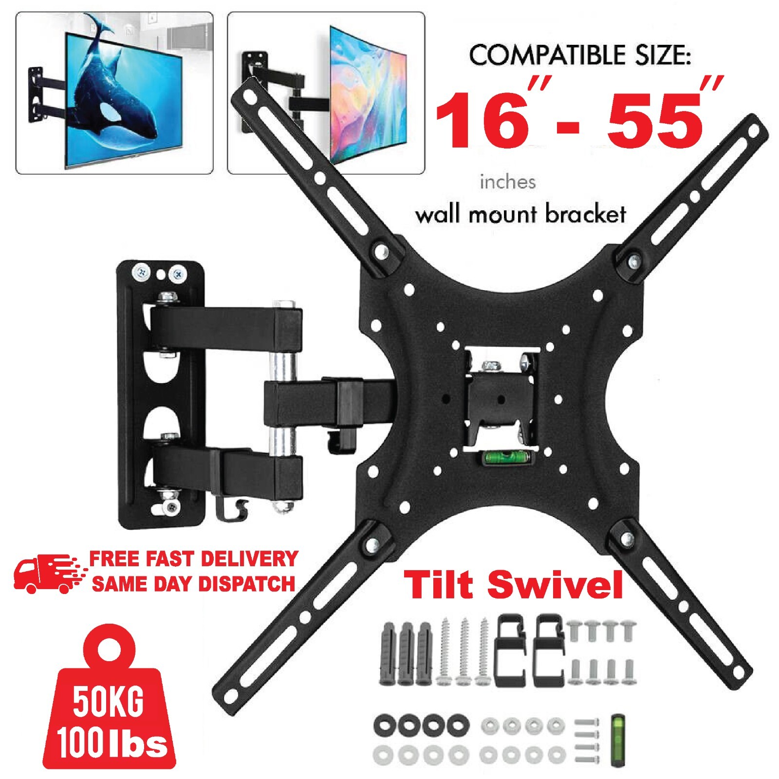 TV Wall Bracket Mount Swing Arm Tilt Swivel  16" 22" 24" 32" 40" 43" 50" 55"LED