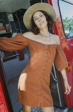 Spell & The Gypsy Size L Rani Mini Dress Burnt Orange Linen Blend