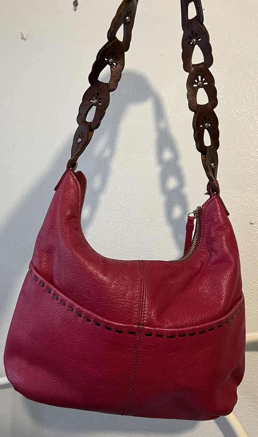 PONY Borsa a tracolla BRIGHTON KODIAK in pelle 4 tasche MG fucsia + borchie organizer