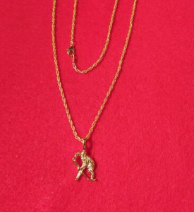 Authentic 14KT GOLD PLATED HOCKEY PLAYER CHARM WITH 24 INCH ROPE CHAIN NECKLACE- 2441