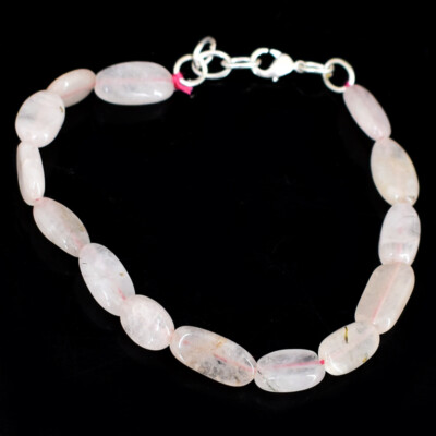 43,00 kt natürliches 7 Zoll langes ovales Rosenquarz Perlen Armband NK 42E146