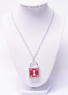 Silver & Red Lock w/Key Pendant Necklace