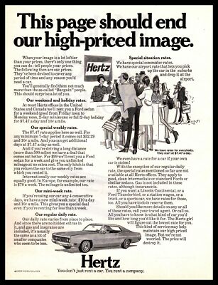 1970 Hertz Rent-A-Car ''This Page Should End Our High Priced Image'' Print Ad