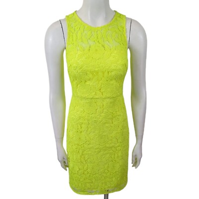 J.Crew Neon Yellow Sheath Dress Womens 0 Sleeveless Lace Career Dress 