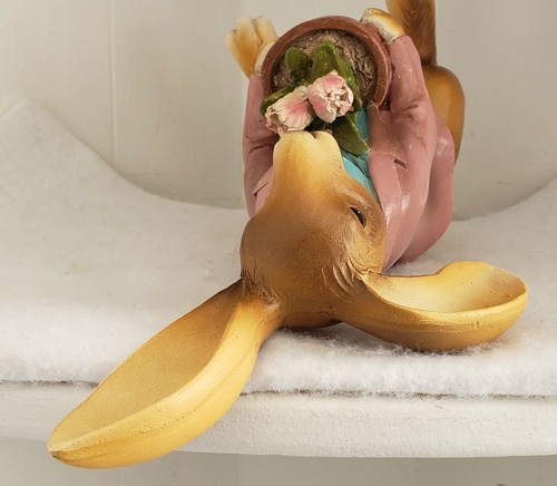 Ganz Primitive Easter Bunny Statue Brown Pink Blazer Aqua Shirt Potted Cabbage - Picture 7 of 12