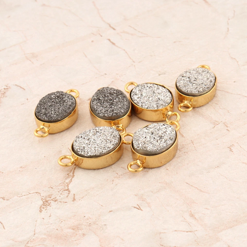 Черные серебряные позолоченные серьги друзы сделай сам пара соединителей лот 3 пары - Изображение 3 из 3