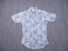 Vintage Kmart Disco Shirt Mens Medium Blue 60s 70s Rat pack Pearl Snap Button