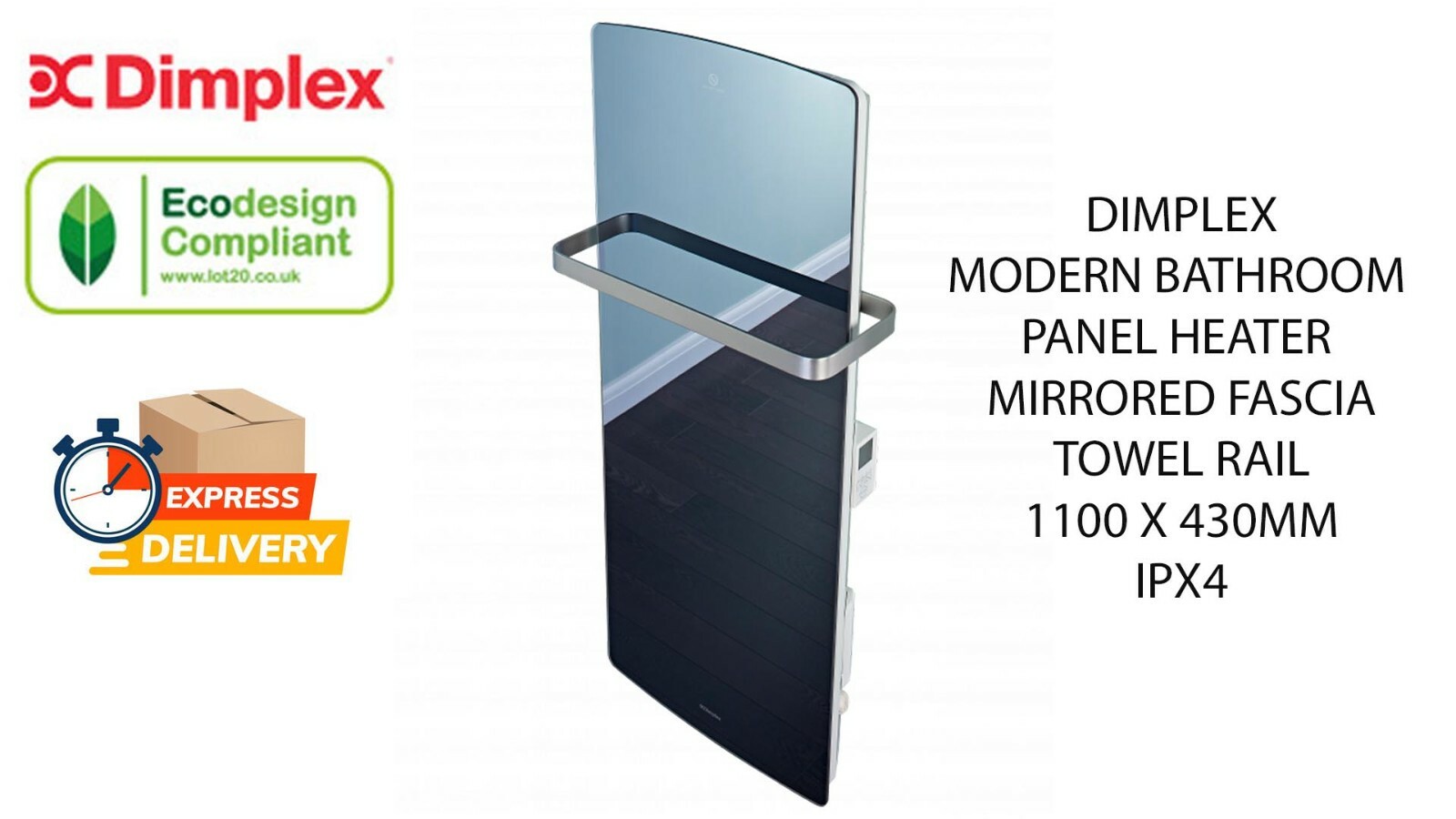 DIMPLEX BATHROOM PANEL HEATER WITH TOWEL RAIL MODERN MIRRORED GLASS 1KW  IPX4 NEW 5011139090546 | eBay