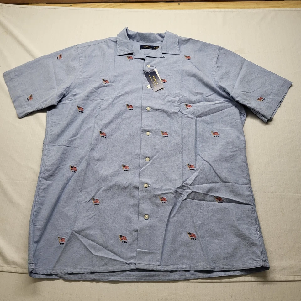 Polo Ralph Lauren Shirt Mens XLT Blue USA Embroidered Patriotic Button Up Oxford - Image 4 of 4