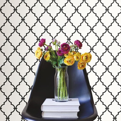 Classic Chic Black and White Modern Geometric Trellis Peel and Stick Wallpaper