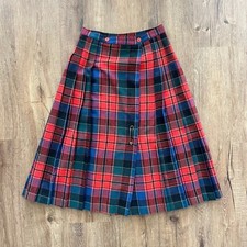 Vintage Pleated Plaid Wrap Skirt Midi Wool Long