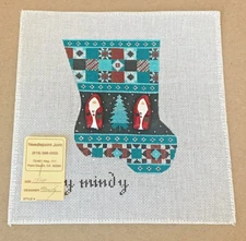 Mindy "Mini Christmas Stocking w/ Santa Buttons" Handpainted Needlepoint Canvas