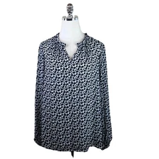 Carolina Belle Blouse Medium Black White Hearts Sheer Slubbed Pullover Top New