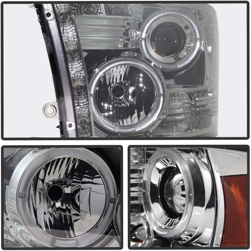 Par de faros proyectores LED halo ahumados para Dodge Ram 1500 2500 3500 2009-2018 Foto 3 de 4
