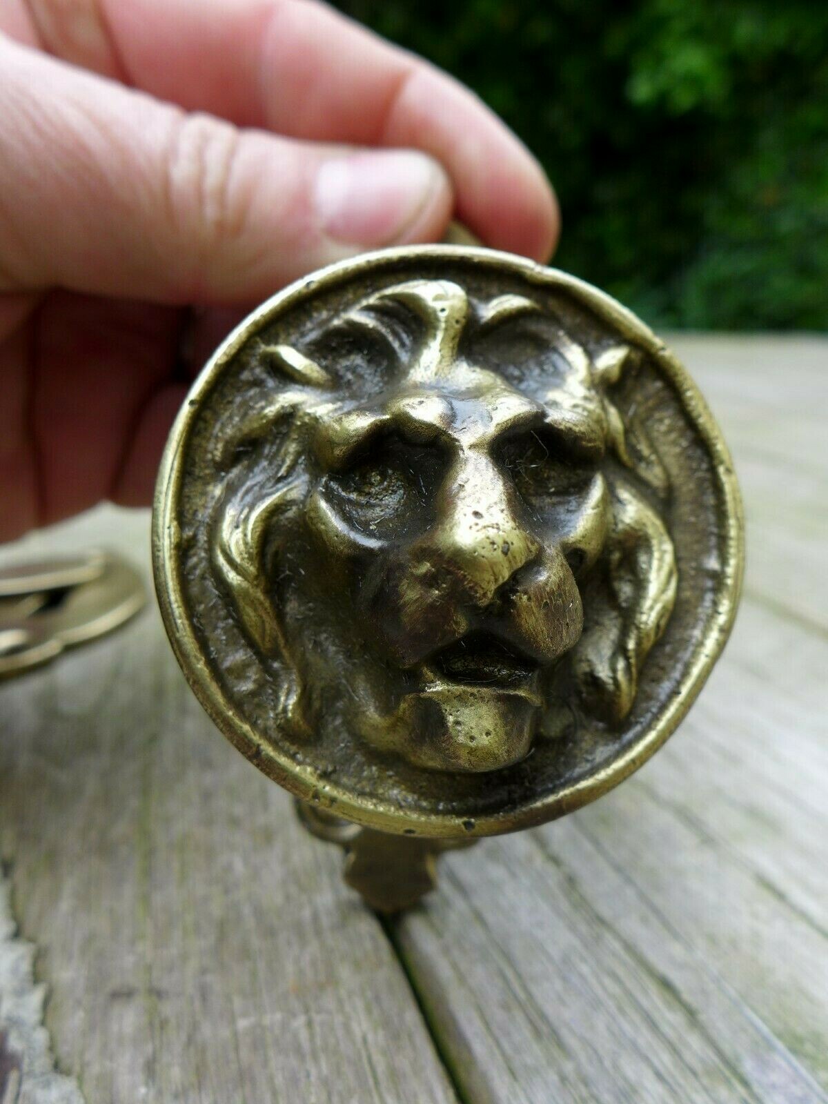 Vintage beautiful 2x brass lion head knobs with 2x keyhole cover