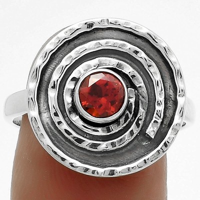 Spiral Hessonite Garnet Madagascar 925 Sterling Silver Ring s.7 Jewelry R-1361
