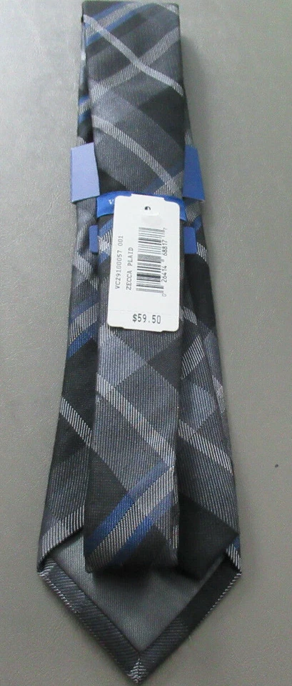 Vince Camuto Mens Zecca Plaid 3'' Silk Blend Neck Tie, Black/Gray, One Size - Image 2 of 3