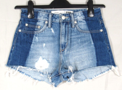 LOVERS+FRIENDS Jack DESTROYED 2-Toned COTTON DENIM Frayed CUT-OFF Jean Shorts 25
