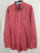 Chaps Mens XL Red Black White Stripe Long Sleeve Button Up Dress Shirt Easy Care