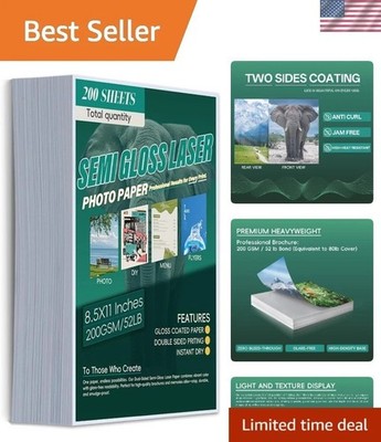 Double-Sided Semi Gloss Laser Printer Paper, 200GSM, 8.5x11