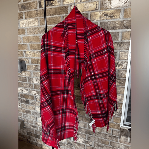 Talbots Red Plaid Wool Scarf 100% Wool - Picture 2 of 7