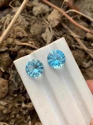 GIE Certified Natural Topaz 12.02 Ct (2 Pcs) Swiss Blue Round Cut Loose Gemstone