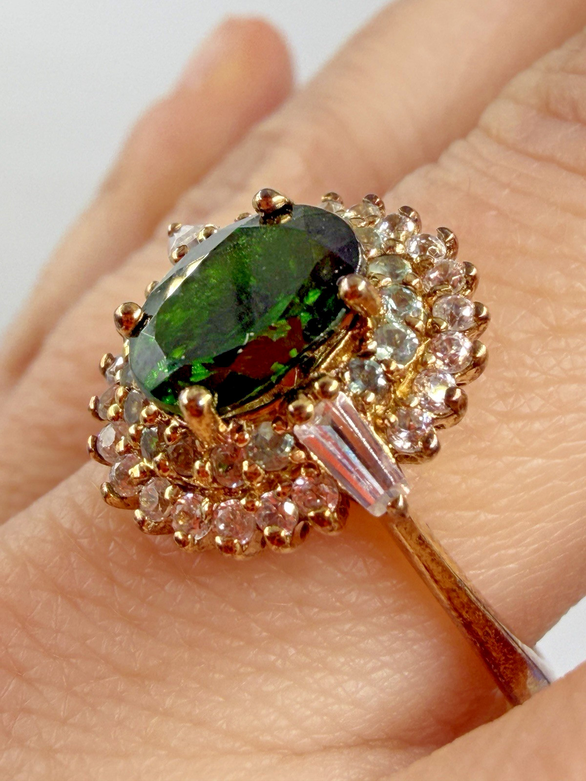 Sterling Silver Ring Green Oval Statement Size 9 … - image 1