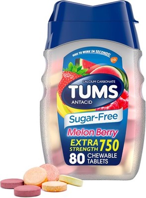 TUMS Extra Strength Chewable Sugar Free Antacid Tablets Melon Berry - 80 Count